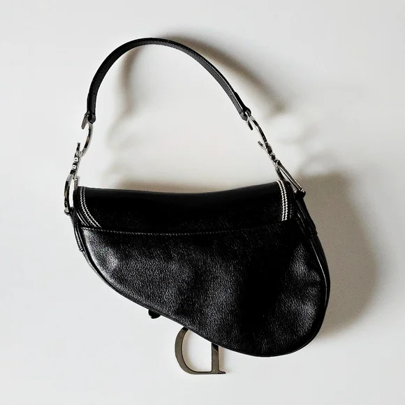 Dior Saddle Bag Vintage Black Goatskin Leather With Contrast Stitch - Picture 4 of 15